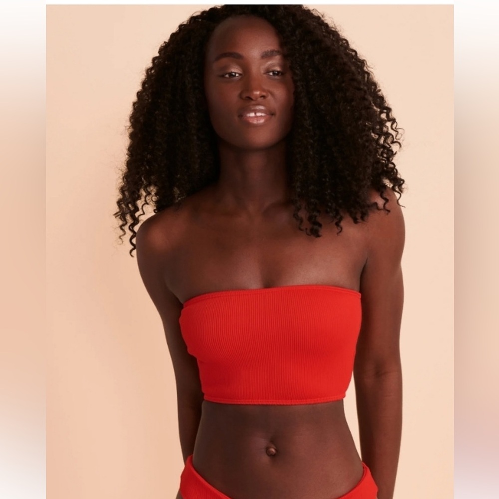 Kulani Kinis Ribbed Strapless Bandeau in Bright Red